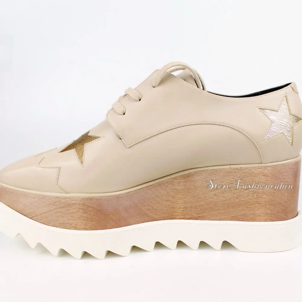 NEW Stella Mccartney Elyse Star Platform Sneakers, Beige Rose Gold Star, EU 40.5